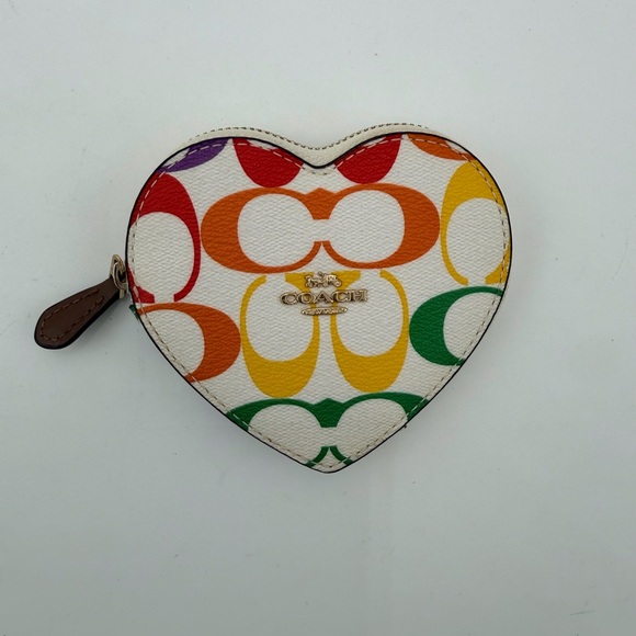 Coach Handbags - Coach Limited Edition Heart Coin Case in the  Rainbow Signature Canvas